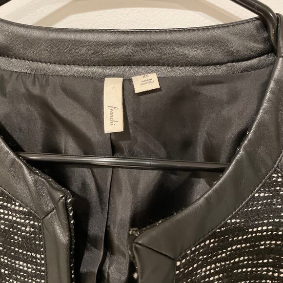 Frenchi wool tweed faux leather black blazer XS - Picture 4 of 7